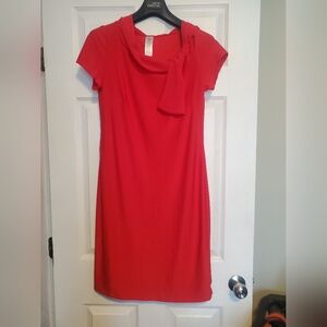 Elegant Red Cowl Neck Dress – Classic Knee-Length Dress with Soft Tie Detail